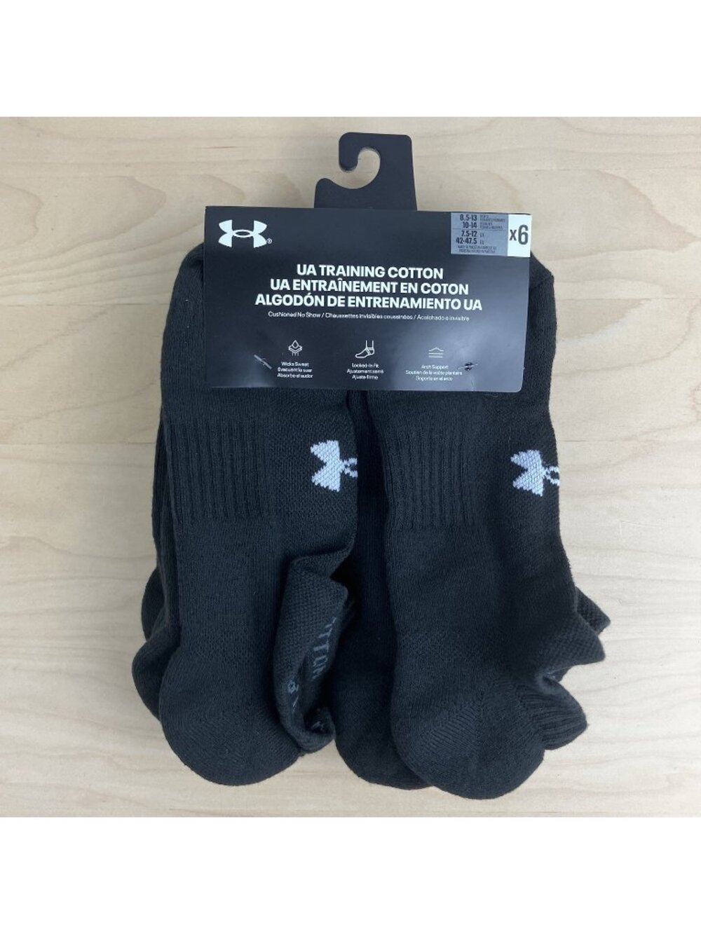 Under Armour UA No-Show Cushioned Moisture-Wicking Socks 6 Pairs L Black/Gray